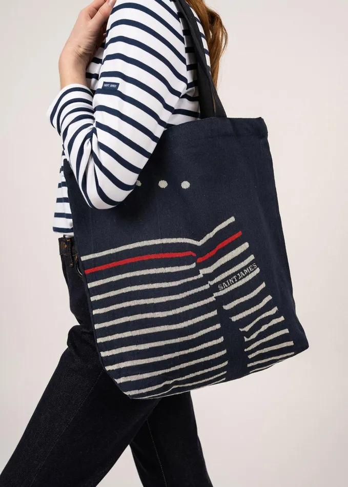Striped Tote Bag Tote Bag In Recycled Cotton Navyecru Women Saint James Bags