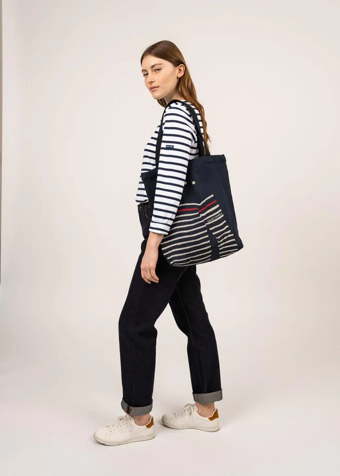 Striped Tote Bag Tote Bag In Recycled Cotton Navyecru Women Saint James Bags