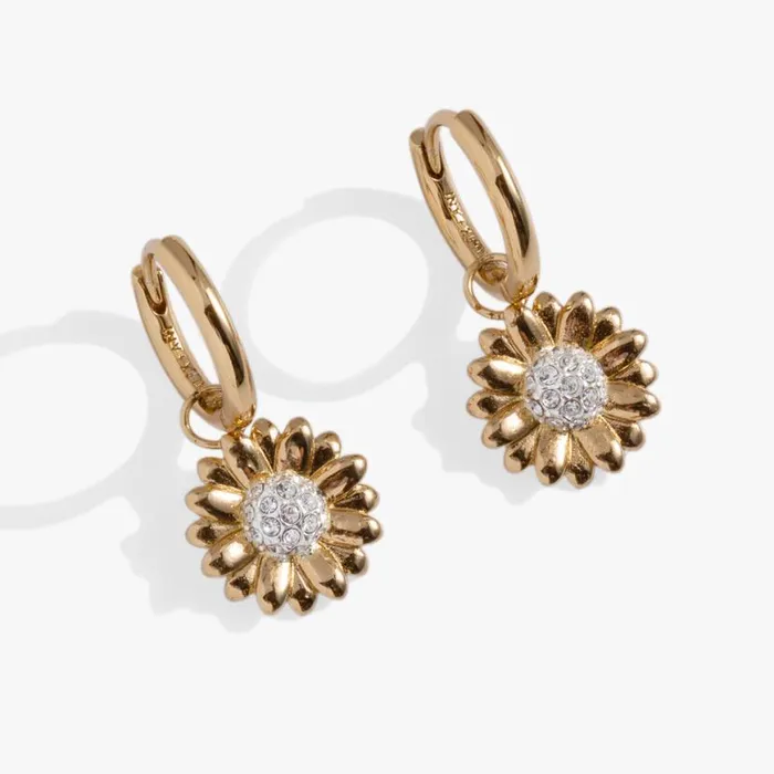 Sunflower Huggie Hoop Earrings Two Tone Women Alex And Ani Earrings