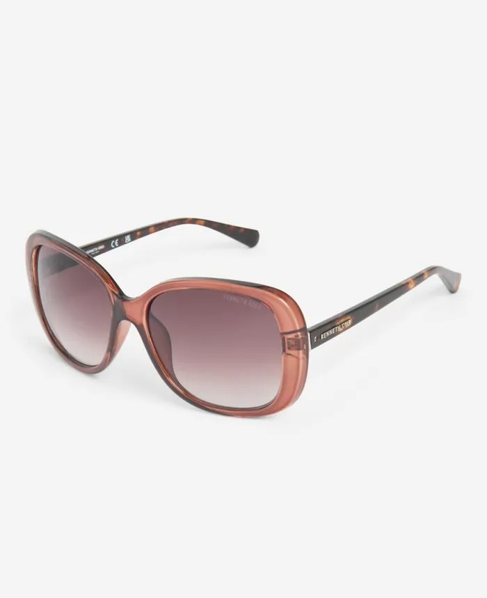 Sunglasses Women Kenneth Cole Ultem Oversized Square Sunglasses Brown