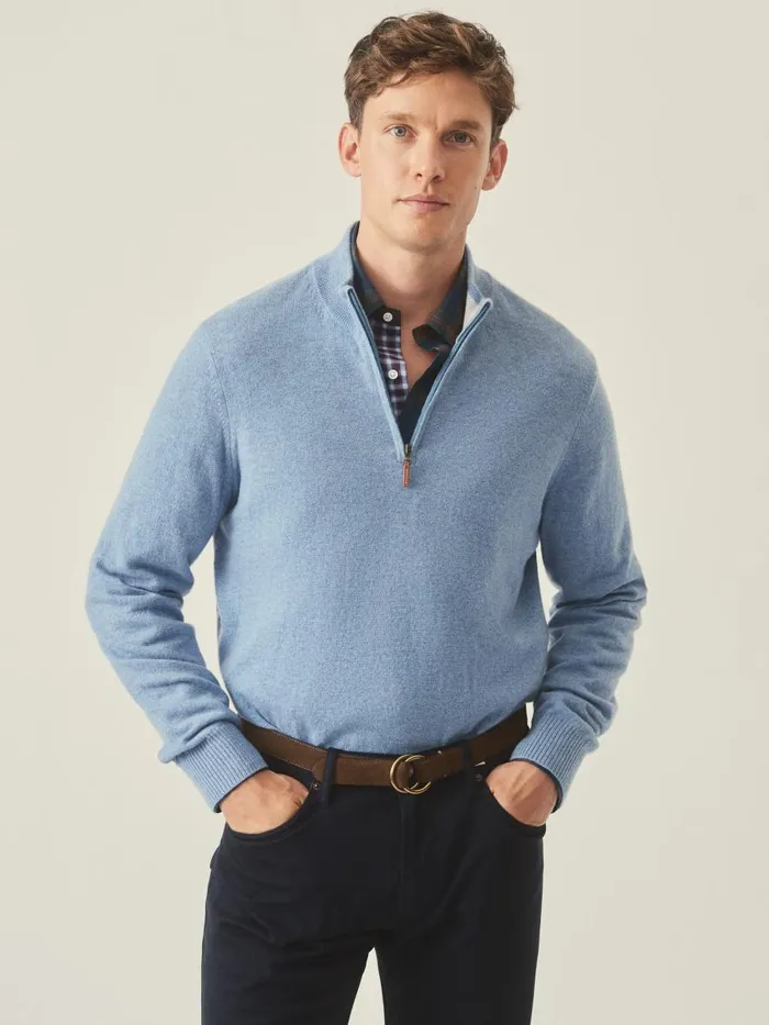 Sweaters Men JMcLaughlin Henry Cashmere 14 Zip Washed Denim