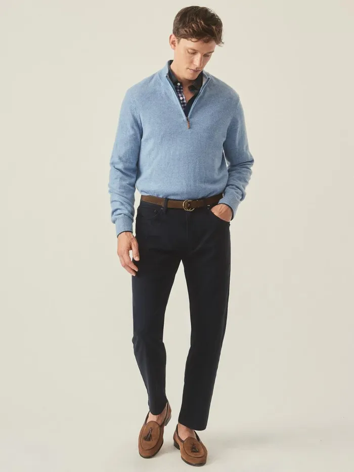 Sweaters Men JMcLaughlin Henry Cashmere 14 Zip Washed Denim Sweaters Men JMcLaughlin Henry Cashmere 14 Zip Washed Denim