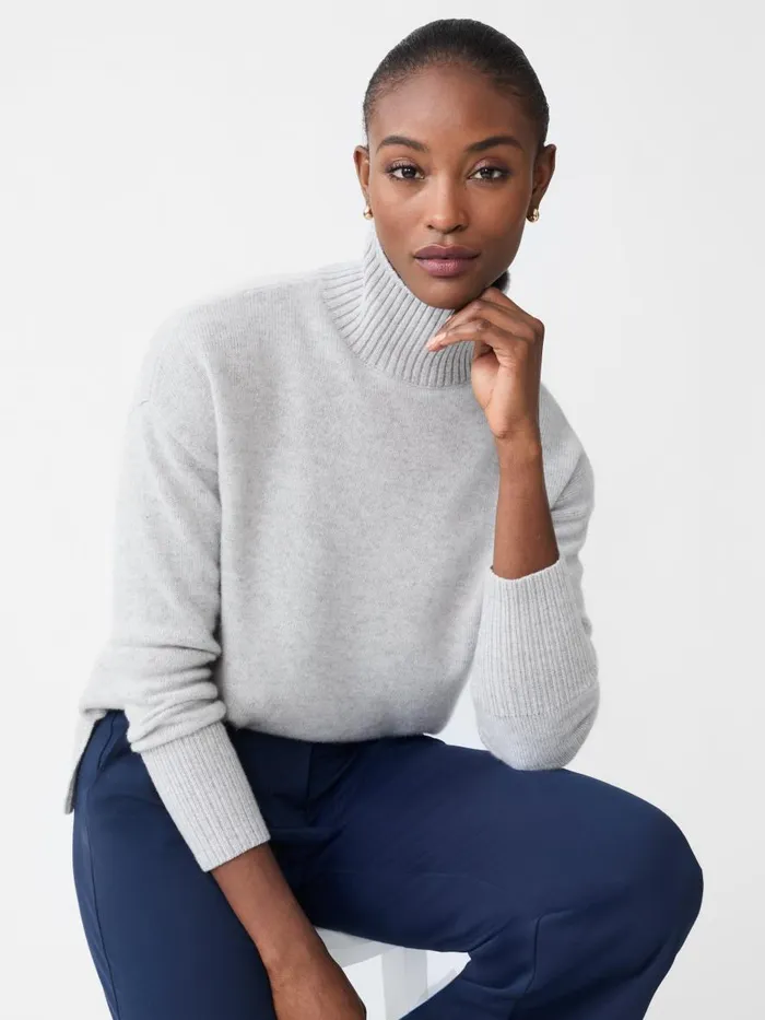 Sweaters Women JMcLaughlin Dina Cashmere Turtleneck Light Heather Gray