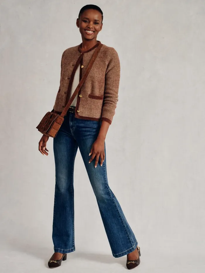 Sweaters Women JMcLaughlin Inez Cardigan In Herringbone Jacquard Brownoff White