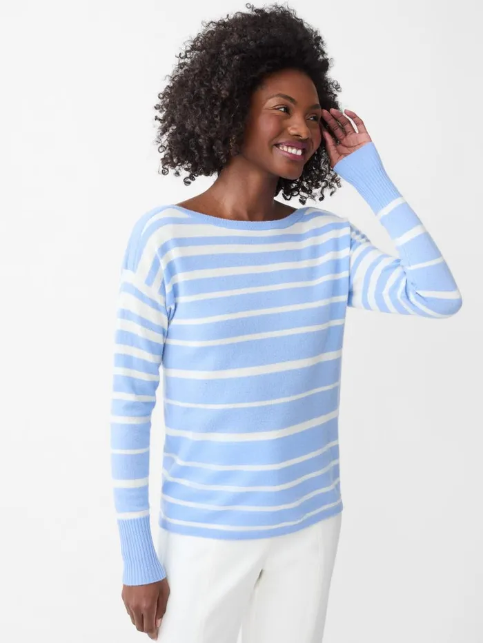Sweaters Women JMcLaughlin Marin Cashmere Sweater In Stripe Pale Blueivory