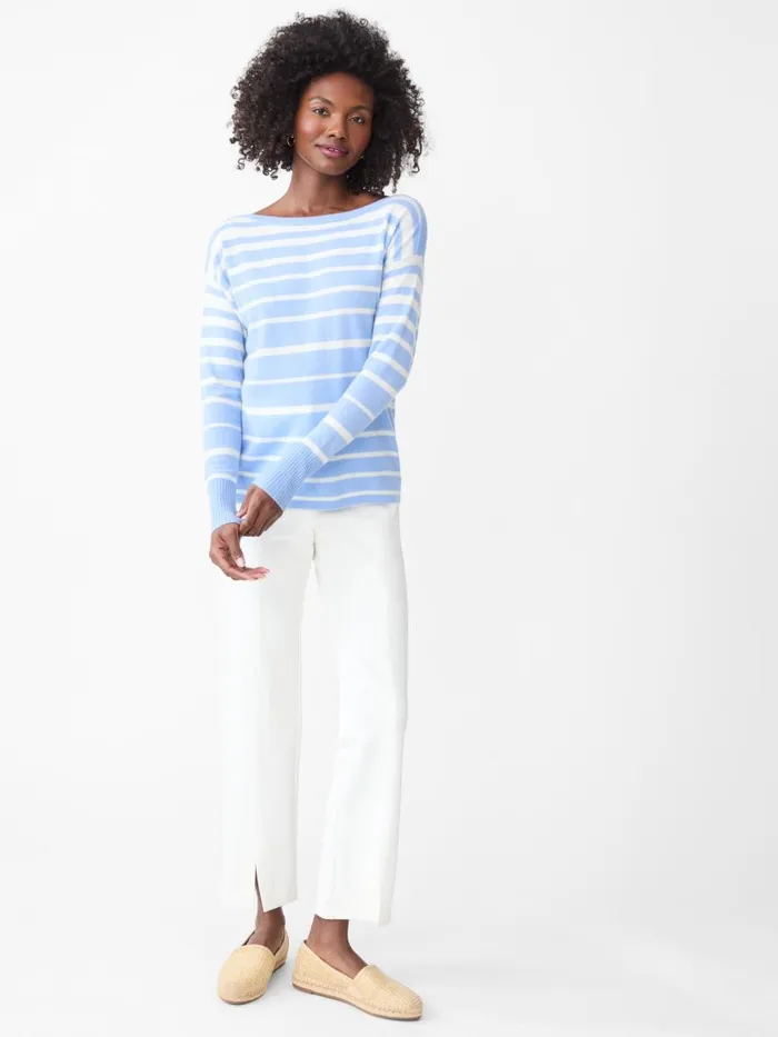 Sweaters Women JMcLaughlin Marin Cashmere Sweater In Stripe Pale Blueivory
