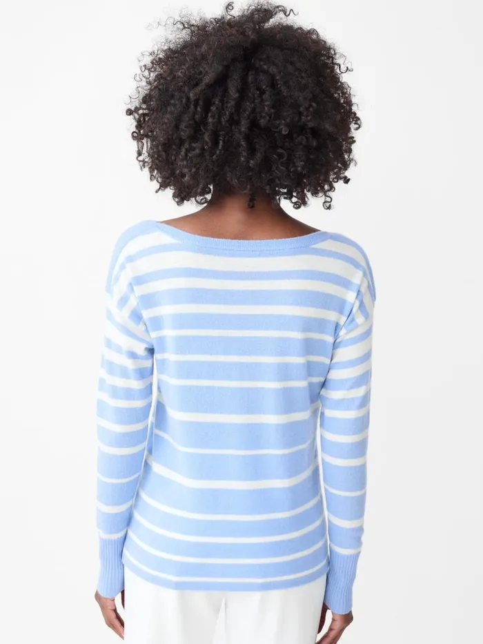 Sweaters Women JMcLaughlin Marin Cashmere Sweater In Stripe Pale Blueivory