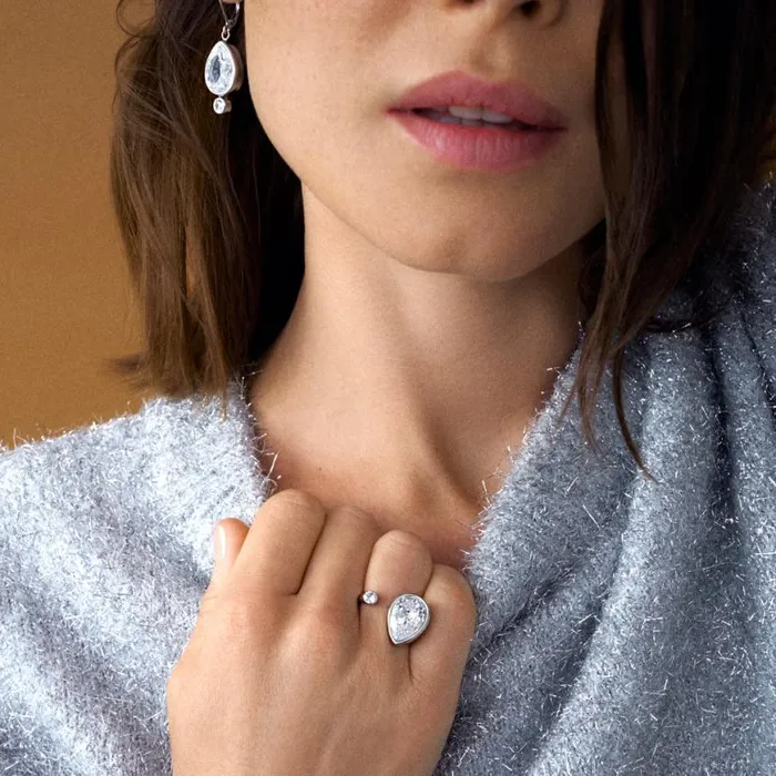 Teardrop Crystal Ring Stainless Steel Silver Women Alex And Ani Fine Jewelry Teardrop Crystal Ring Stainless Steel Silver Women Alex And Ani Fine Jewelry