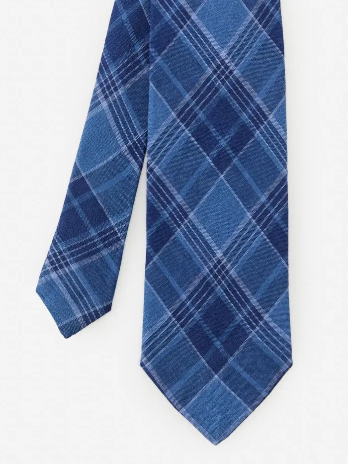 Ties Men JMcLaughlin Linen Tie In Plaid Navychambray