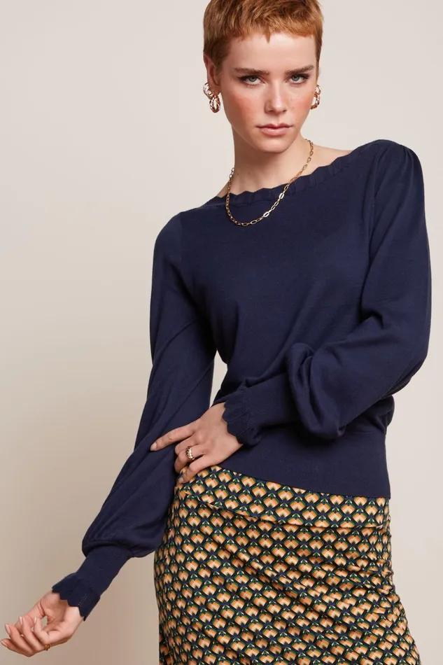 Tops and Shirts Women King Louie Audrey Bell Top Club Evening Blue 8211 Club