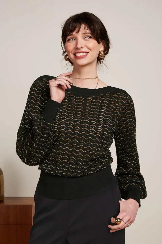 Tops and Shirts Women King Louie Audrey Top Pacific Black 8211 Pacific