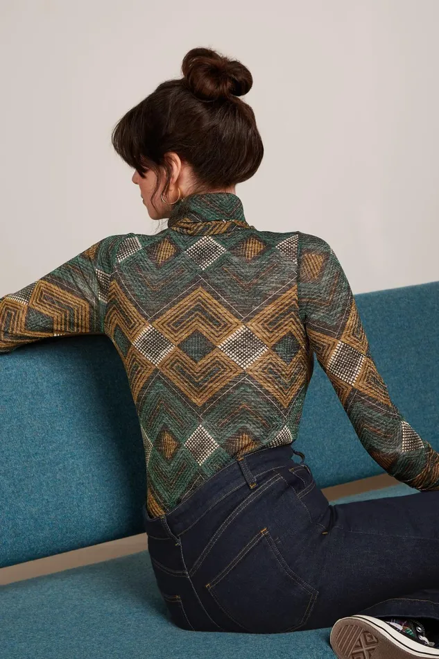 Tops and Shirts Women King Louie Betsy Rollneck Top Morrison Pine Green 8211 Morrison