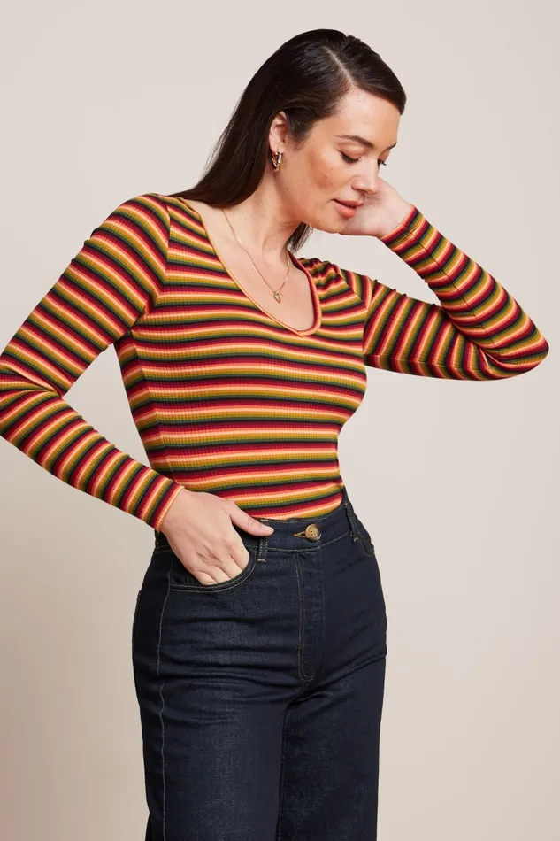 Tops and Shirts Women King Louie Carice V Top Mimmi Stripe Cabernet Red 8211 Mimmi Stripe