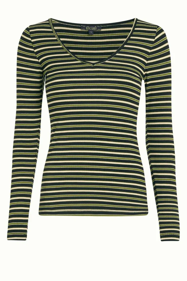 Tops and Shirts Women King Louie Carice V Top Pimm Stripe Woodbine Green 8211 Pimm Stripe
