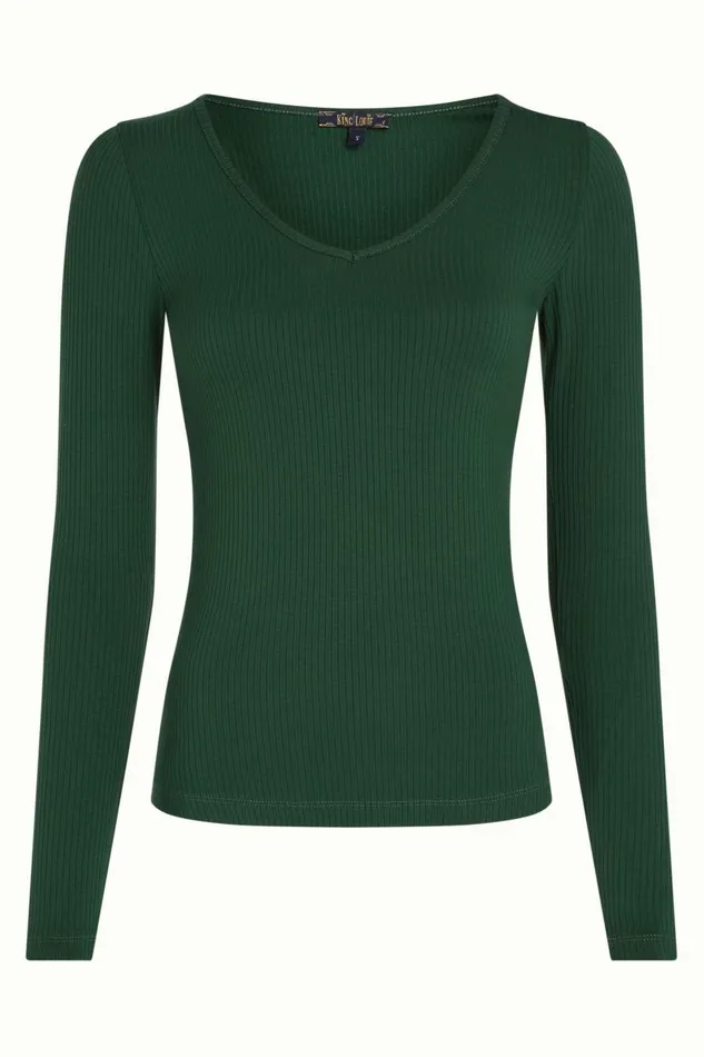 Tops and Shirts Women King Louie Carice V Top Uni Rib Forest Green 8211 Uni Rib