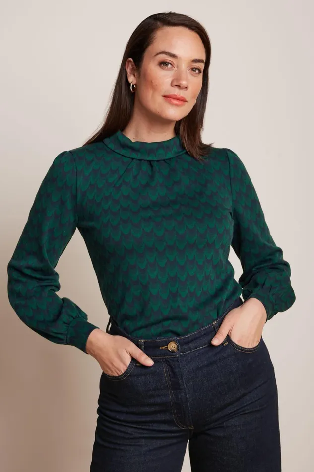 Tops and Shirts Women King Louie Dita Top Bell Sleeve Duffy Jacquard Evening Blue 8211 Duffy