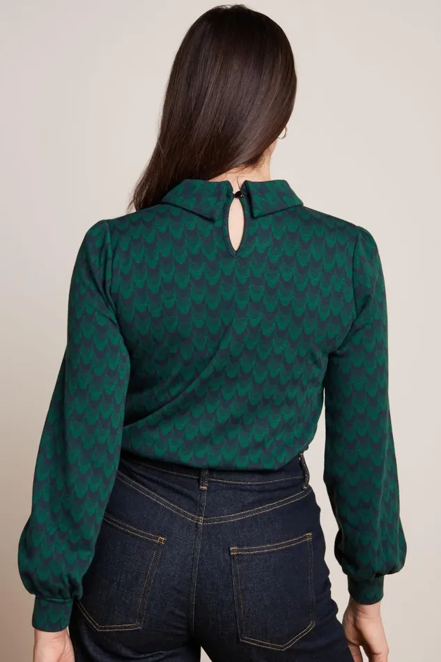 Tops and Shirts Women King Louie Dita Top Bell Sleeve Duffy Jacquard Evening Blue 8211 Duffy