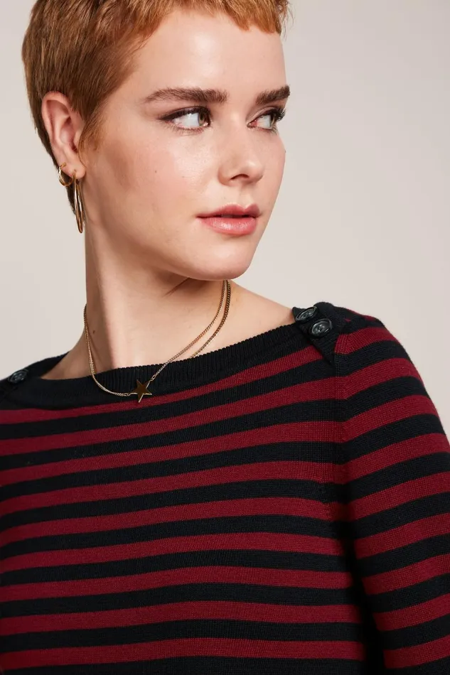 Tops and Shirts Women King Louie Marie Bell Top Loop Stripe Cabernet Red 8211 Loop Tops and Shirts Women King Louie Marie Bell Top Loop Stripe Cabernet Red 8211 Loop