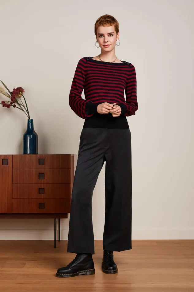 Tops and Shirts Women King Louie Marie Bell Top Loop Stripe Cabernet Red 8211 Loop
