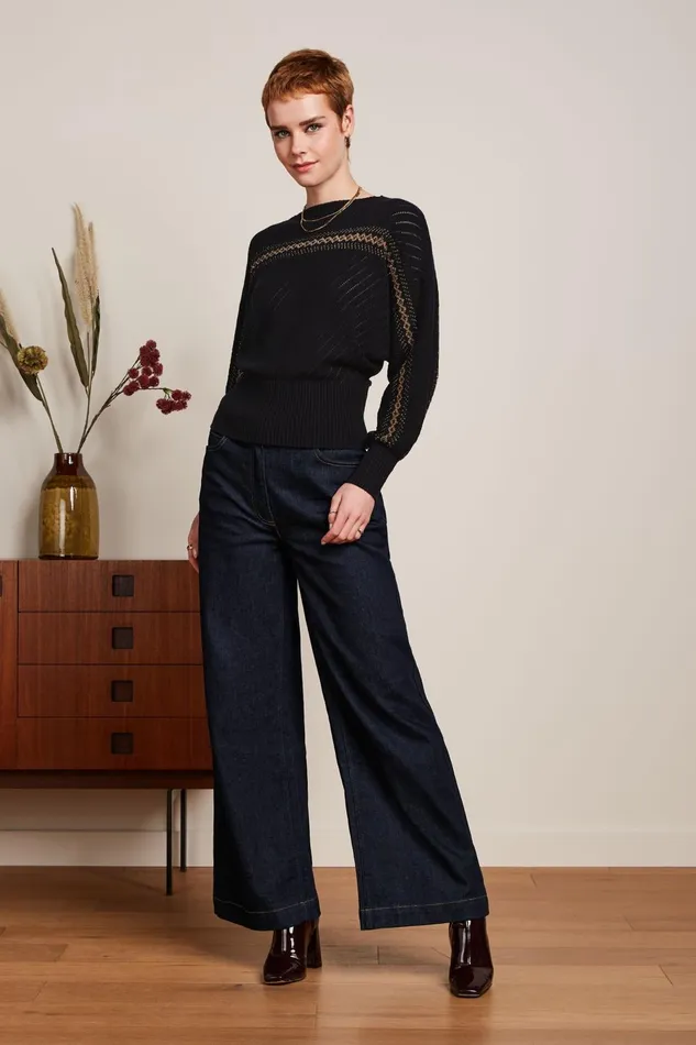 Tops and Shirts Women King Louie Nadia Knit Top Eighties Black 8211 Eighties