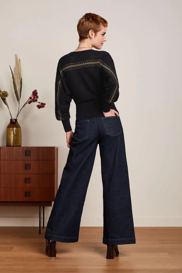 Tops and Shirts Women King Louie Nadia Knit Top Eighties Black 8211 Eighties