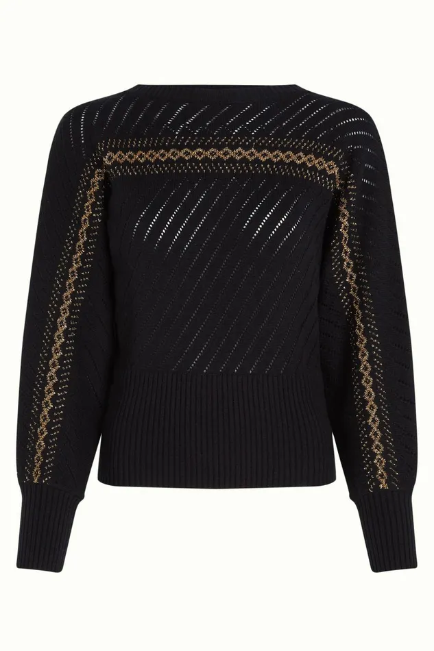 Tops and Shirts Women King Louie Nadia Knit Top Eighties Black 8211 Eighties