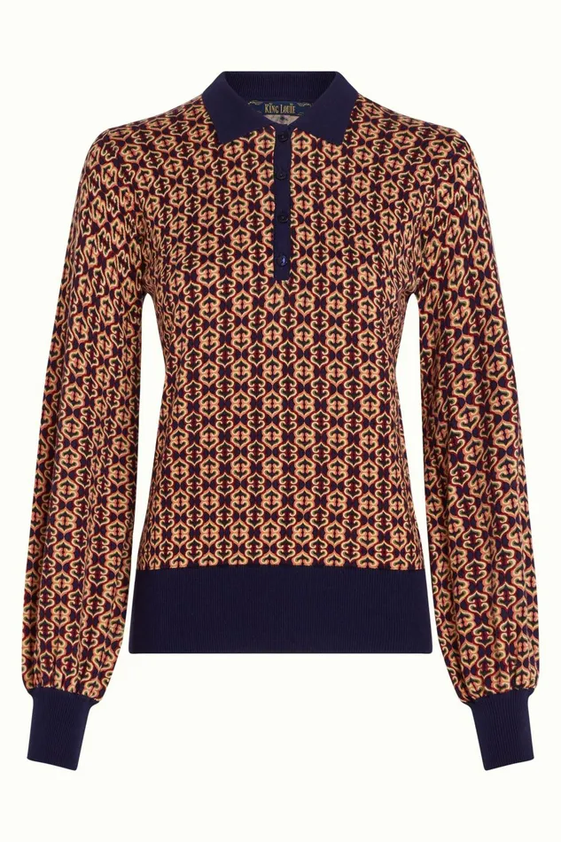Tops and Shirts Women King Louie Polo Bell Top Ripley Evening Blue 8211 Ripley