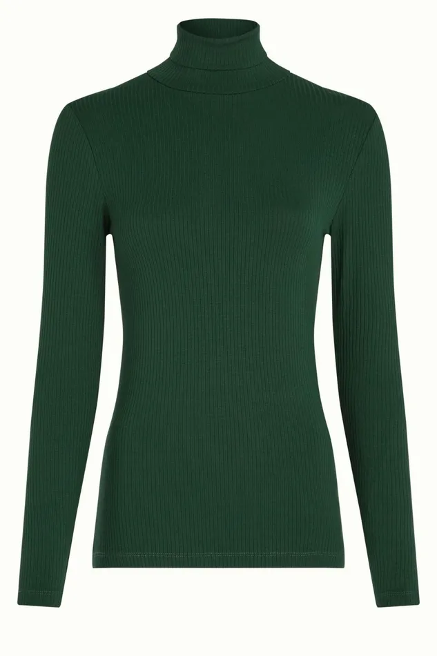 Tops and Shirts Women King Louie Rollneck Top Uni Rib Forest Green 8211 Uni Rib