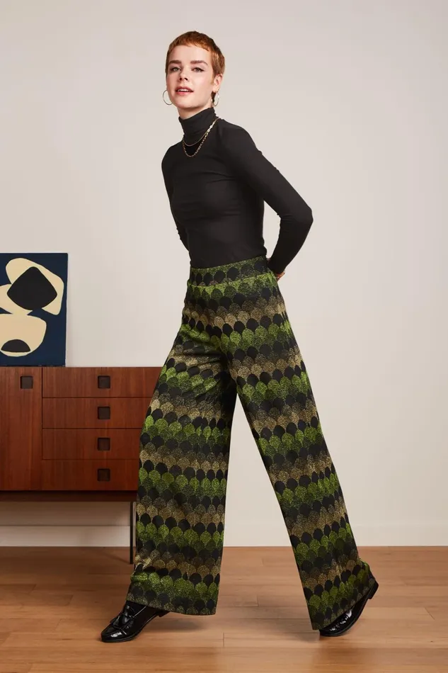 Trousers Women King Louie Border Palazzo Pants Diva Jacquard Olive Green 8211 Diva Trousers Women King Louie Border Palazzo Pants Diva Jacquard Olive Green 8211 Diva