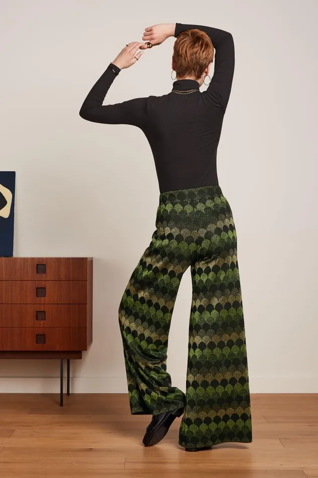 Trousers Women King Louie Border Palazzo Pants Diva Jacquard Olive Green 8211 Diva