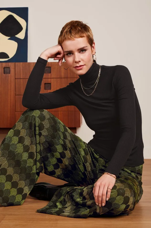Trousers Women King Louie Border Palazzo Pants Diva Jacquard Olive Green 8211 Diva