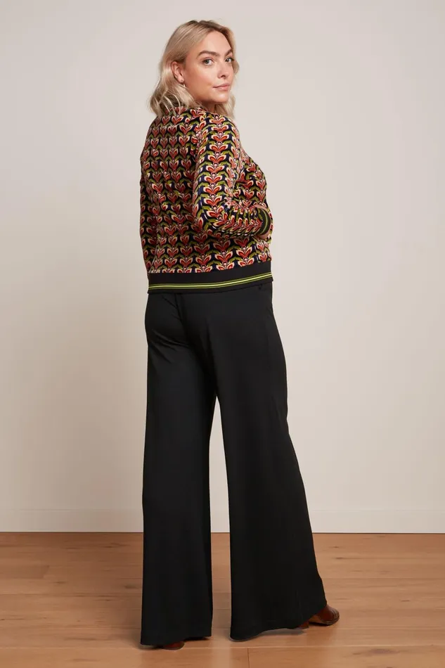 Trousers Women King Louie Border Palazzo Pants Milano Crepe Black 8211 Milano Crepe