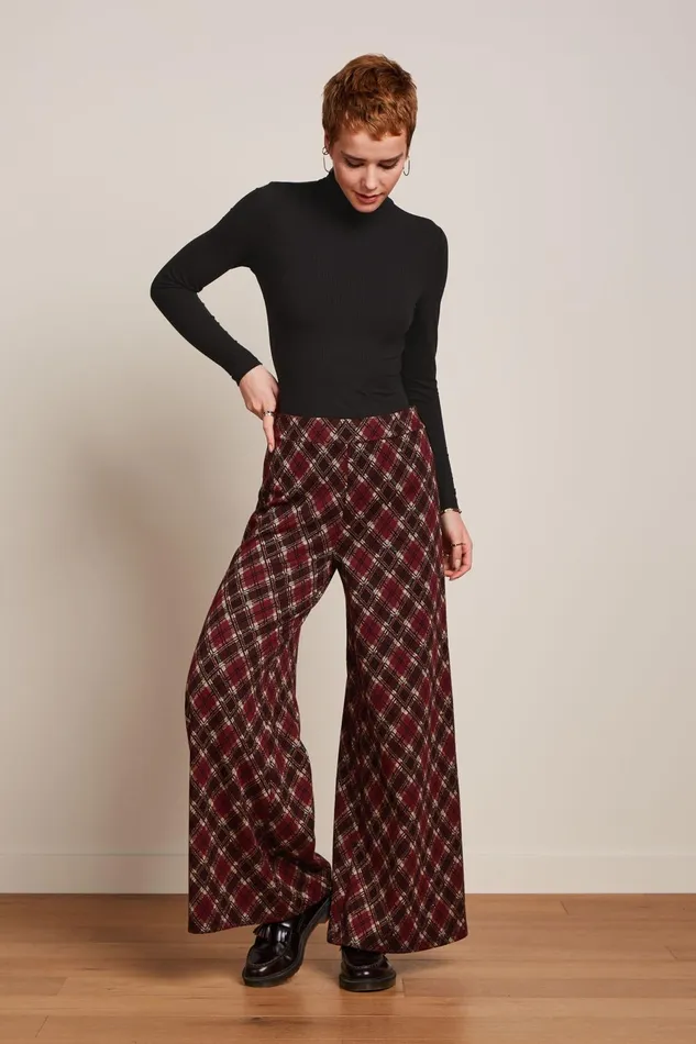 Trousers Women King Louie Border Palazzo Pants Riley Jacquard Cabernet Red 8211 Riley Jacquard