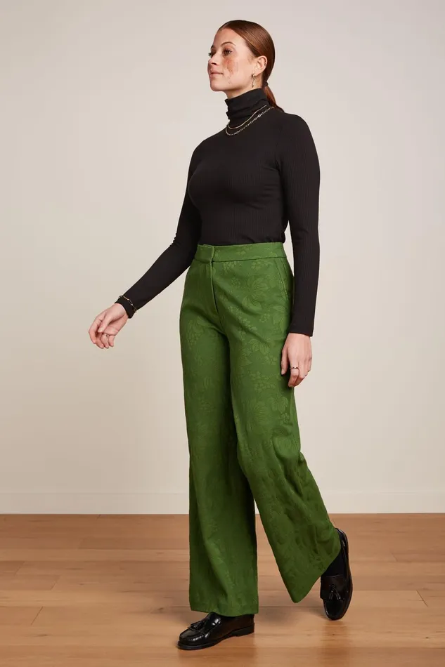 Trousers Women King Louie Federica Pants Buzz Jacquard Palm Green 8211 Buzz Jacquard