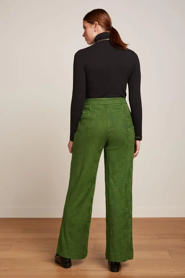 Trousers Women King Louie Federica Pants Buzz Jacquard Palm Green 8211 Buzz Jacquard