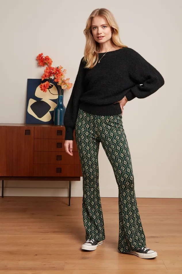 Trousers Women King Louie Flared Pants Carnaby Urban Green 8211 Carnaby
