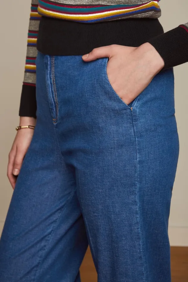 Trousers Women King Louie Lisa Culotte Chambray Denim Blue 8211 Chambray