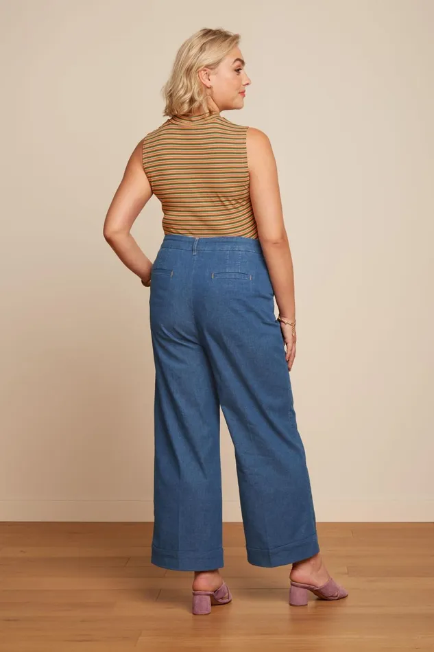 Trousers Women King Louie Lisa Culotte Chambray Denim Blue 8211 Chambray