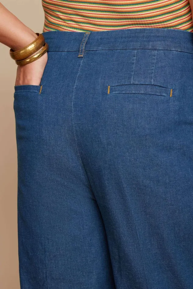 Trousers Women King Louie Lisa Culotte Chambray Denim Blue 8211 Chambray