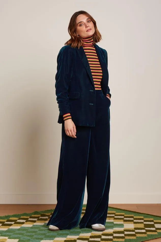 Trousers Women King Louie Peppa Pants Gamine Velvet Pond Blue 8211 Gamine Velvet