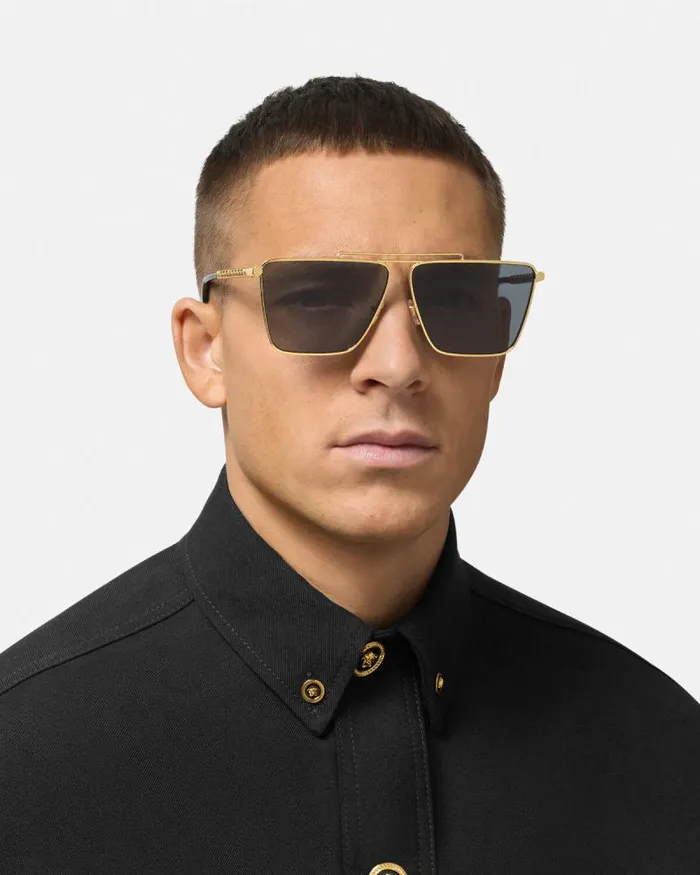 Tubular Greca Sunglasses Blackgold Men Versace Sunglasses