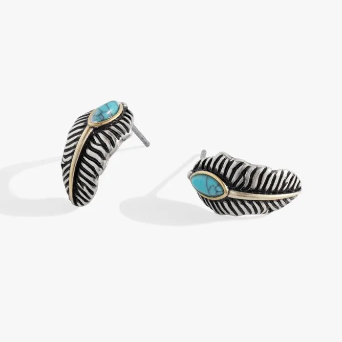 Turquoise Feather Half Hoop Earrings Two Tone Women Alex And Ani Earrings