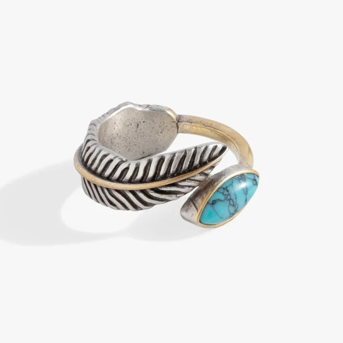 Turquoise Feather Ring Two Tone Women Alex And Ani Rings