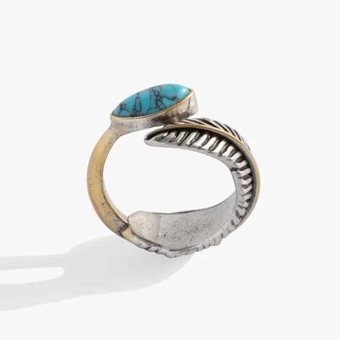 Turquoise Feather Ring Two Tone Women Alex And Ani Rings