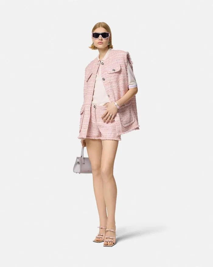 Tweed Mini Shorts Light Pink Women Versace Suits
