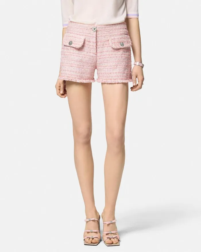Tweed Mini Shorts Light Pink Women Versace Suits