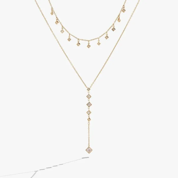 TwoLayered Princess Cut Crystal Necklace Stainless Steel Gold Women Alex And Ani Necklaces TwoLayered Princess Cut Crystal Necklace Stainless Steel Gold Women Alex And Ani Necklaces