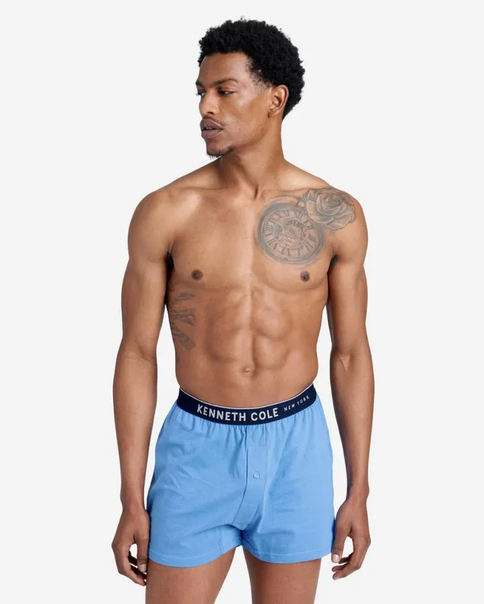 Underwear and Loungewear Men Kenneth Cole Cotton Stretch Sleepwear Boxer Shorts 3Pack Blue