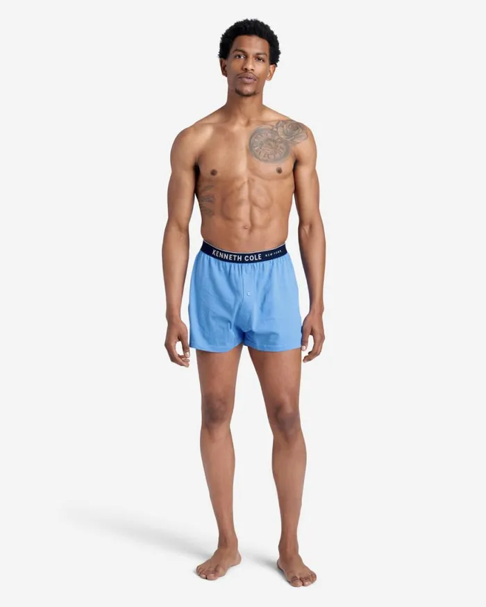 Underwear and Loungewear Men Kenneth Cole Cotton Stretch Sleepwear Boxer Shorts 3Pack Blue