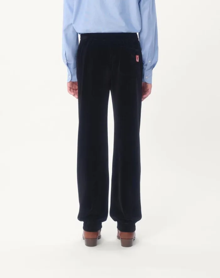 Valentino Activewear Man Chenille Jogging Pants With Chez Valentino Patch For Man In Black Black Valentino Activewear Man Chenille Jogging Pants With Chez Valentino Patch For Man In Black Black